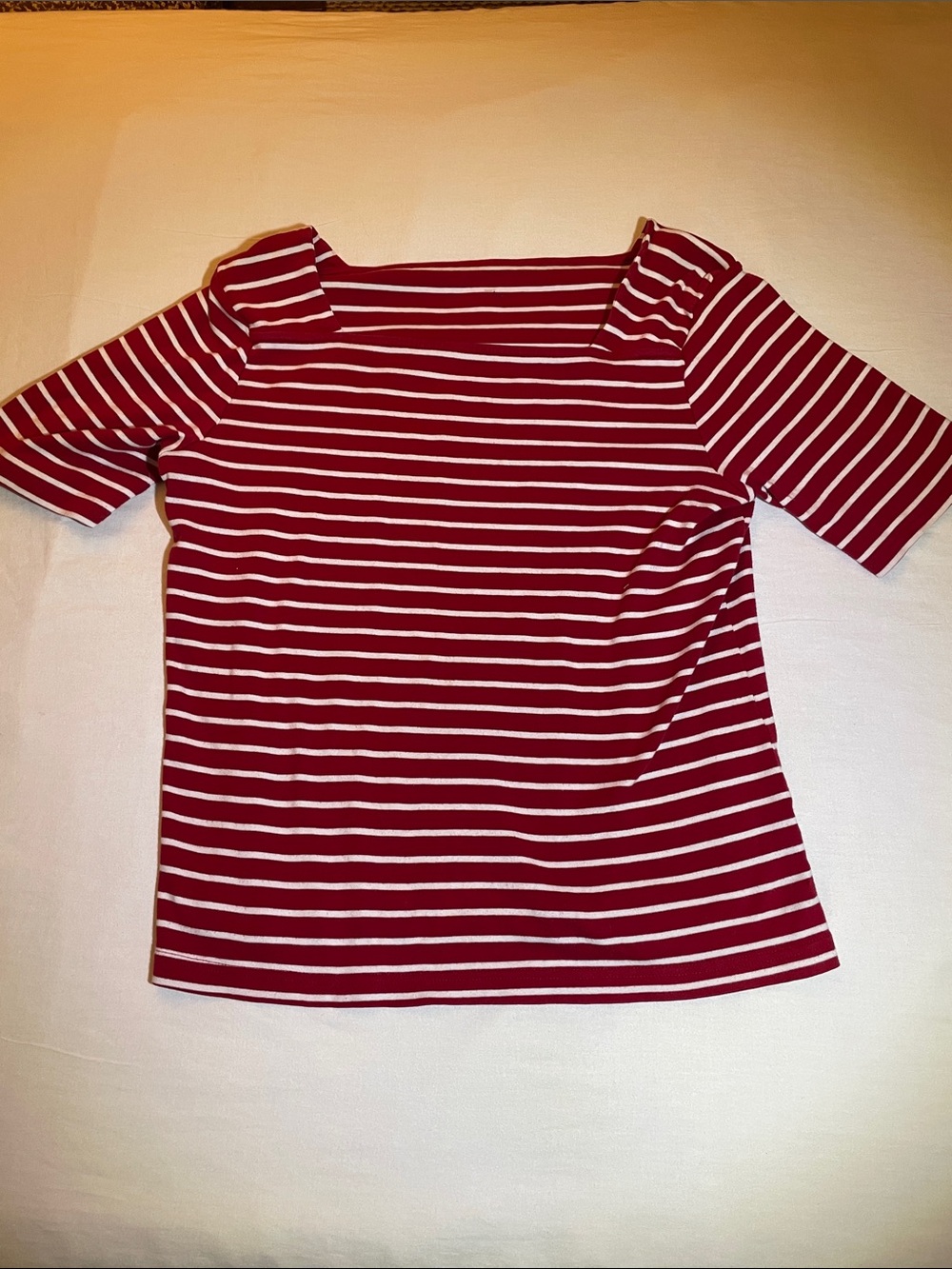 Striped Red and White Short Sleeve Boatneck Tee